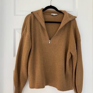 Elegant Tan V-Neck Sweater for Women quarter zip
